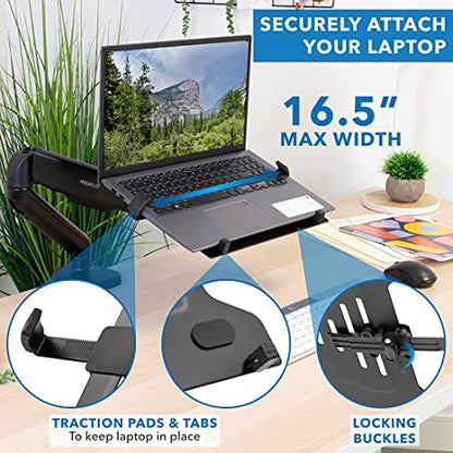 Mount-It! Laptop Desk Mount Arm with Gas Spring, Height Adjustable Laptop Stand for Desk, Fits Laptops up to 17 Inch, Full Motion Laptop Tray Mount with Clamp or Grommet Installation - style: Laptop Arm