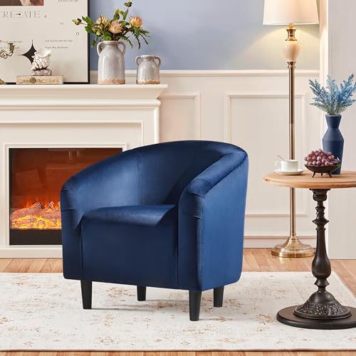 Yaheetech Velvet Accent Chairs, Compact Furry Barrel Chairs with a Curved Silhouette for Small Spaces, Living Room, Bedroom, Navy Blue - color: Navy Blue (Velvet), style: without Ottoman