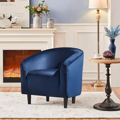 Yaheetech Velvet Accent Chairs, Compact Furry Barrel Chairs with a Curved Silhouette for Small Spaces, Living Room, Bedroom, Navy Blue - color: Navy Blue (Velvet), style: without Ottoman
