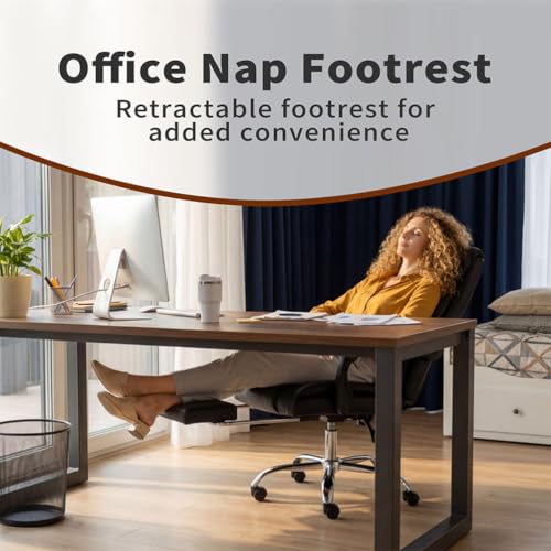 Executive Office Chair with Footrest, Ergonomic Reclining Desk Chair with Lumbar Support, High Back PU Leather Computer Chair with Adjustable Height, 135° Tilt Swivel Rolling Wheels for Home Office