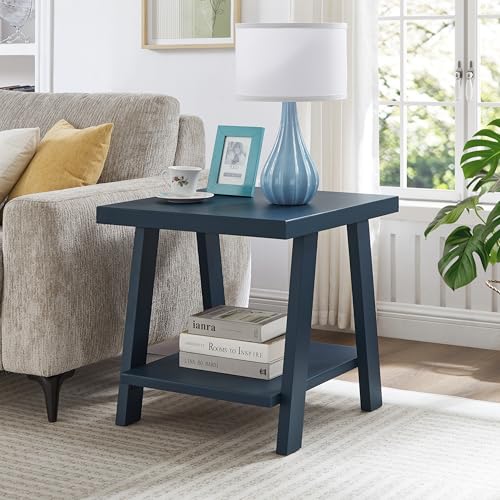 Roundhill Furniture Athens Contemporary Wood Shelf End Table in Navy Blue - color: Navy Blue