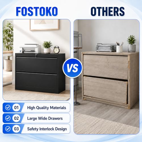2 Drawer Lateral File Cabinet with Lock, 35.4" W File Cabinet - color: Black, size: 35.4"W - 2 Drawer
