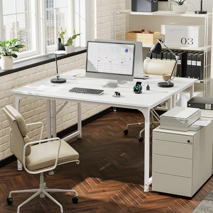 PRAISUN 47 X 20 Inch Computer Desk, Power Outlets, USB-C, White - color: White, size: 48inch