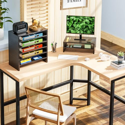 Simple Trending 2-Tier Monitor Stand Riser, Desk Storage Organizer, Black | Wood Desktop Stand for PC/TV, Laptop & Printer Stand, Premium MDF Material, Anti-Slip Pads, Waterproof, 16"W x 9"D x 5.5"H - size: 16"W x 9"D x 5.5"H