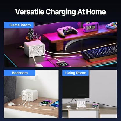 Gitryin 12-in-1 Desktop Charging Station, 160W USB Retractable GaN Charger - size: With 3 Type-C Chargers and 1 Lightning Charger