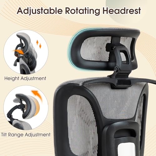 Grey Ergonomic High Back Mesh Office Chair | Lumbar Support, Adjustable Headrest, 3D Armrests, Reclining, Home/Office/Gaming, 330LBS - color: Grey, style: Upgrade w/o footrest