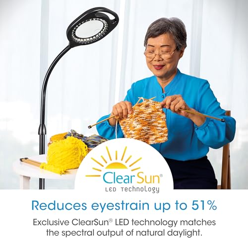 OttLite 2-in-1 ClearSun LED Magnifier Floor and Table Lamp, Black - color: Black - ClearSun