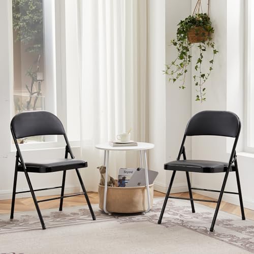 DUMOS Padded Folding Chairs 2 Pack, Outdoor Foldable Chairs - color: Black, size: 2 Pack
