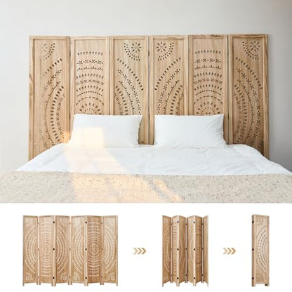 66.9Inch Folding Room Divider, 6 Panels Wood Carved Privacy Screens, Free Assembled Freestanding Partition for Home Office Restaurant Bedroom (Natural) - color: Natural, size: 6 Panels