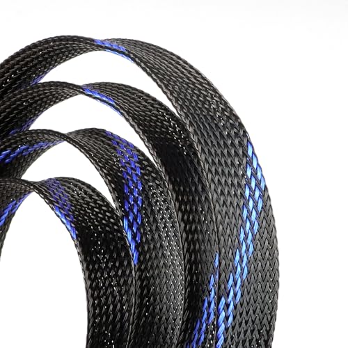 25ft PET Expandable Braided Cable Sleeve 1/6inch(4mm) Pet Braided Cable Sleeve for Audio Video Device Wire Automotive Wire (Black Blue) - color: Black Blue, size: 4mm"(1/6 inch)