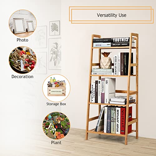 COSTWAY 4-Tier Ladder Shelf, Bamboo Plant Stand Rack | Freestanding Bookcase, Flower Stand Rack Holder for Garden, Balcony, Living Room, Bedroom (Natural) - color: Natural, size: 19" x 12.5" x 45" (L x W x H)