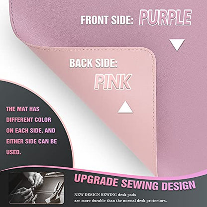 K KNODEL Large Sewing Leather Desk Mat, Desk Pad (Purple, 35.4" x 17") - color: Purple/Pink, size: 35.4" x 17"