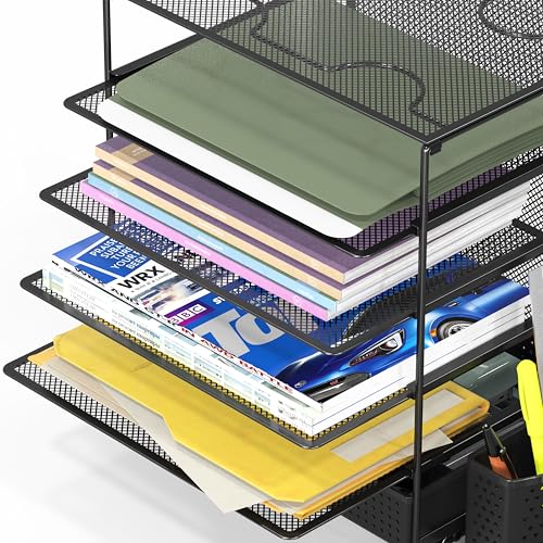 Simple Houseware 5-Tier Desk File Organizer w/Drawer & Pen Holder, Black