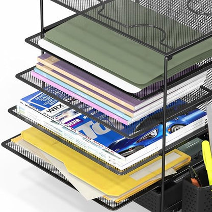 Simple Houseware 5-Tier Desk File Organizer w/Drawer & Pen Holder, Black