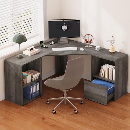 59'' Reversible L-Shaped Computer Desk, Grey - color: Grey