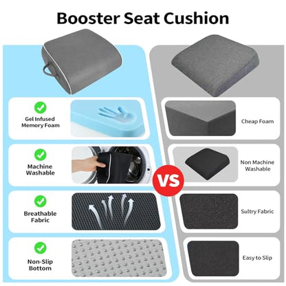 Thick Chair Cushions, Office Booster Seat Cushion to Tailbone Pain Relief, Non Slip Memory Thick Foam Cushion with Carry Handle 6"-Grey - color: Grey, size: 18"x16"x6"