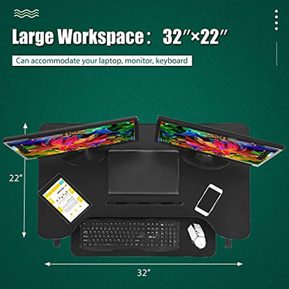 PayLessHere 32" Standing Desk Converter,Height Adjustable Desk Riser | Computer Workstation Standard Office Stand Up Desktop Gas Lift Sit-Stand Large Working Area Platform Riser - size: 32 In