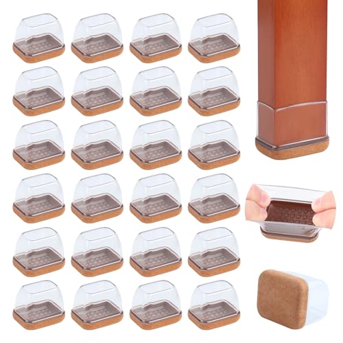 24PCS Rectangle Felt Chair Leg Floor Protectors for Hardwood Floors, Clear | Rectangular Chair Leg Protectors Easy Glides, Silicone Floor Protectors for Chairs, Fit Length 1.3"-1.7", Width 0.9"-1.2" - color: Clear-24pcs, size: L(Fit:W 0.9"-1.2",L1.3"-1.7"