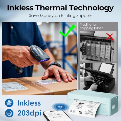 Labeer Bluetooth Thermal Shipping Label Printer, Wireless 4x6 Printer Cyan - color: Cyan