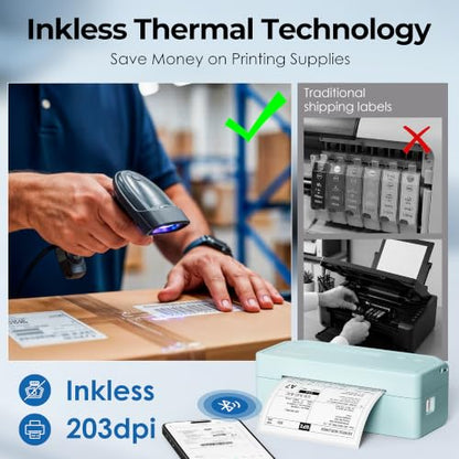 Labeer Bluetooth Thermal Shipping Label Printer, Wireless 4x6 Printer Cyan - color: Cyan