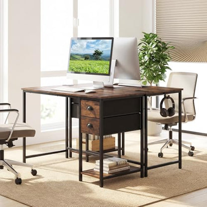 GIANTEX Computer Desk with Charging Station, 38" Home Office Desk w/ 2 Fabric Drawers, Storage Shelf & Headphone Hook, Industrial Study Work PC Table, Writing Desk for Small Spaces (Rustic Brown) - color: Rustic Brown