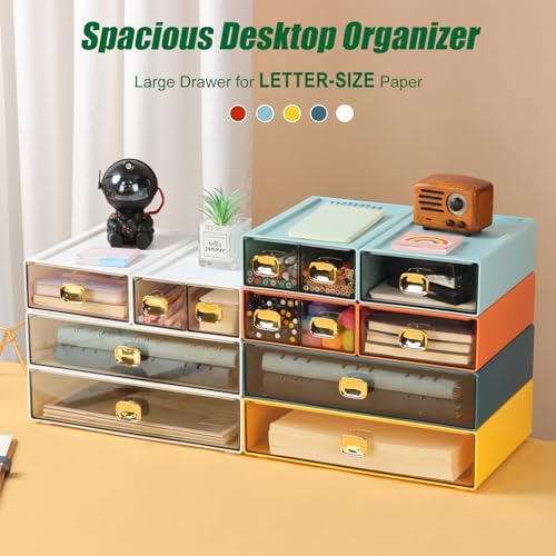 Desktop Storage Drawers, Plastic Countertop Printer Paper Organizer - color: 1 Large Drawer, Blue