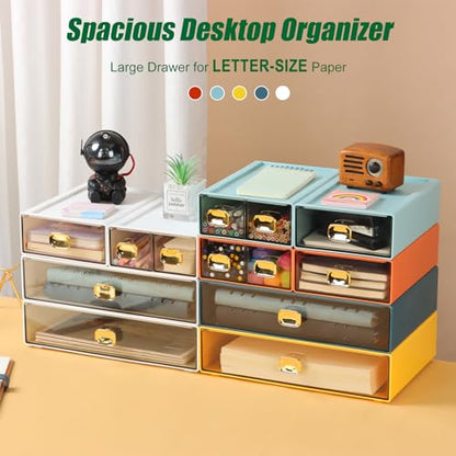Desktop Storage Drawers, Plastic Countertop Printer Paper Organizer - color: 1 Large Drawer, Cyan