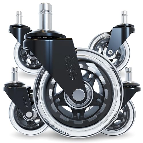 The Office Oasis Original Rollerblade Office Chair Wheels (As Seen On PBS) - Incredibly Smooth & Quiet Casters - Safe for Hardwood Floors & Carpet - Easy Installation with Universal Fit - Set of 5 - color: Clear