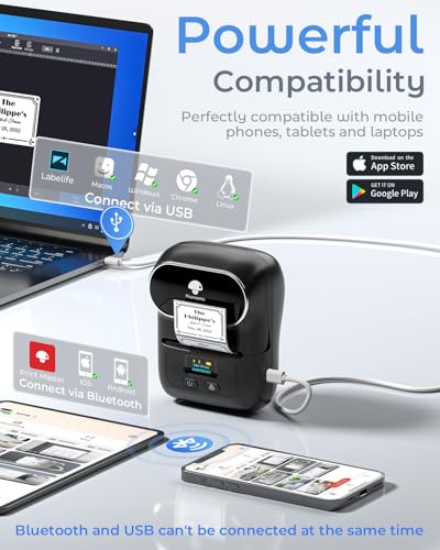 Phomemo M110 Label Makers, Portable Bluetooth Thermal Printer with Display | 2 Inch Sticker Printer Easy to Use for Small Business, Home, School, Office, Organization, APP with 6000+ Templates, Black - color: Black
