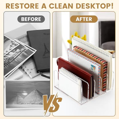 Mail Organizer Countertop, Stylish Acrylic 5 Compartments Mail Holder, Small Desk File Storage Holders for Letter, Bill, Mail Sorter, Desktop Letter Folder Holders for Office, Home, School