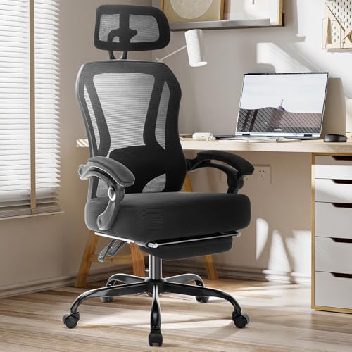 Ergonomic Office Chair with Footrest,Ultra Thick Desk Chair,Black - color: Black