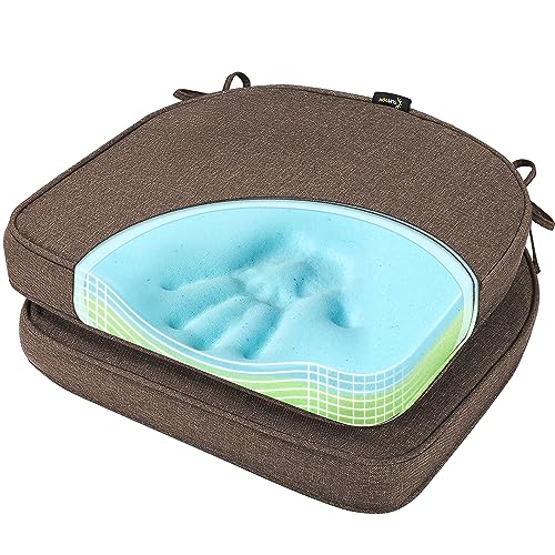 SUNROX Gel Memory Foam Chair Cushions, FadeShield Water-, Stain-Resistant Durable Reversible Seat Cushion Pads with Ties for Indoor/Outdoor Kitchen Dining Office, 19"x19", Set of 2, Heather Chestnut - color: Heather Chestnut, size: 19x19 Inch (Pack of 2)