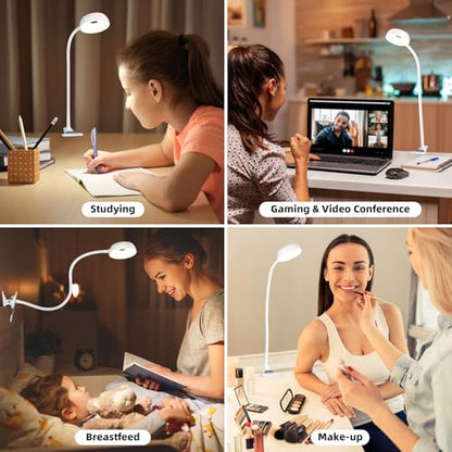 Clip on Light, LED Reading Light for Beds Headboards,5 Color Modes Dimmable | Flexible Clip on Lamp with Clamp,Eye-Friendly Book Light Reading Light for Books in Bed Bedside Desks White - color: White