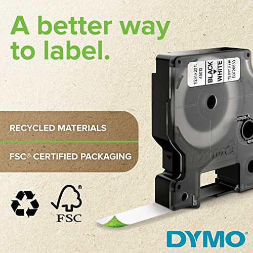 DYMO Authentic D1 Labels 1/2-Inch x 23-Foot Roll Black Print on White Self-Adhesive For LabelManager Label Makers 2-Pack - size: 2 Pack