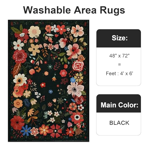 Vasofe 4x6 Area Rug, Machine Washable Bedroom Rugs, Office Chair Mat, Black - color: Black, size: 4' x 6' (Rectangular)