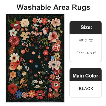 Vasofe 4x6 Area Rug, Machine Washable Bedroom Rugs, Office Chair Mat, Black - color: Black, size: 4' x 6' (Rectangular)