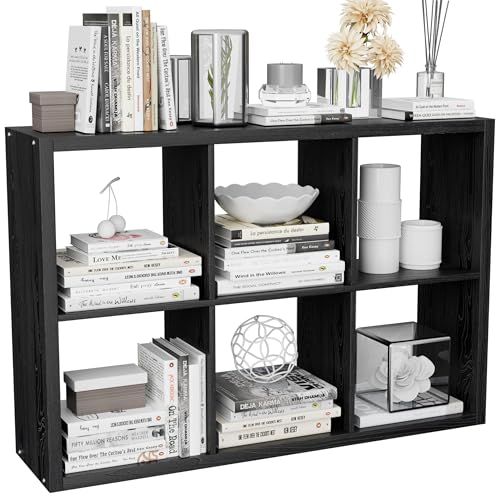 VDNEND Cube Storage Organizer Bookcase, Decorative 11 inch Open Back Cubical Shelf with Thickened Border, Display Bookshelf for Living Room, Home Office, Sturdy Room (Black, 6 Cube,Standard) - color: Black, size: 6-Cube, Standard