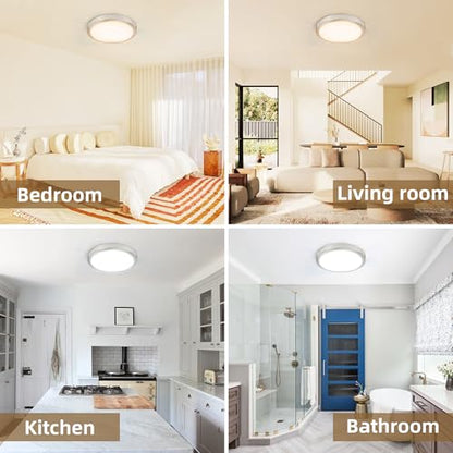 Hlite 9 Inch LED Flush Mount Ceiling Light,1800LM,6 Pack,3CCT | 18W 3000K/4000K/5000K Selectable,Super Slim,Low Profile Round Ceiling Light Fixtures for Kitchen,Bedroom,Hallway,Nickel - color: Brush Nickel, size: 9 inch-6