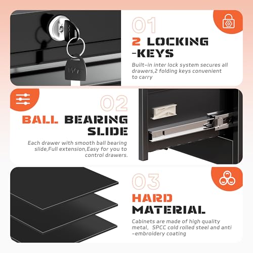 Lateral File Cabinet 2 Drawer, Black Metal File Cabinets for Home Office, Locking File Cabinet for Letter/Legal/F4/A4 Size Hanging Files, Easy Assembly