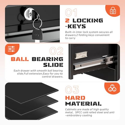 Lateral File Cabinet 2 Drawer, Black Metal File Cabinets for Home Office, Locking File Cabinet for Letter/Legal/F4/A4 Size Hanging Files, Easy Assembly
