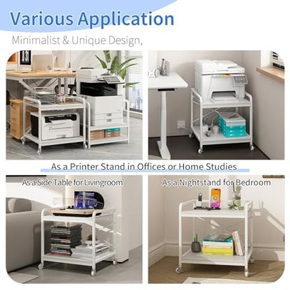 METYERRY Under Desk Printer Stand with Power Outlet, Adjustable Shelf,White - color: White