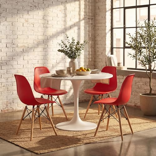Furmax Modern Style Dining Chair Mid Century Modern DSW Chair, Shell Lounge Plastic Chair for Kitchen, Dining, Bedroom, Living Room Side Chairs Set of 4 - color: Red