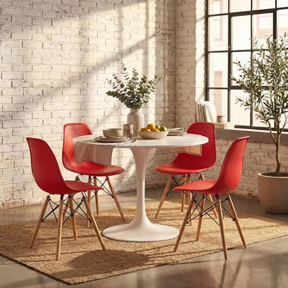 Furmax Modern Style Dining Chair Mid Century Modern DSW Chair, Shell Lounge Plastic Chair for Kitchen, Dining, Bedroom, Living Room Side Chairs Set of 4 - color: Red