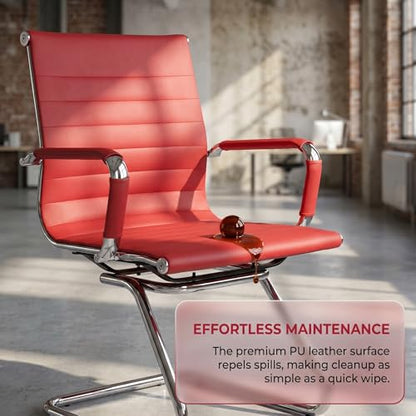 HNY 8-Pack PU Leather Office Guest Chairs - color: Burgundy, size: 8 PCS