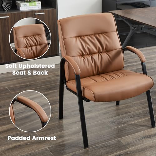 Big&Wide Office Guest Reception Chair Set of 4, Conference Room Chairs Waiting Room Chairs 4 Pack, Modern Leather Office Desk Chair No Wheels(Brown) - color: Brown, size: 4 Pack