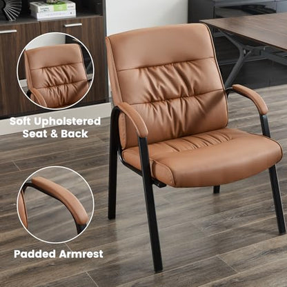 Big&Wide Office Guest Reception Chair Set of 4, Conference Room Chairs Waiting Room Chairs 4 Pack, Modern Leather Office Desk Chair No Wheels(Brown) - color: Brown, size: 4 Pack