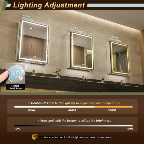 GANPE LED Lighted Bathroom Medicine Mirror Cabinet with Sockets & USBs, Anti-Fog Dimmable Light and Color Adjustment, Easy to Install Aluminum Cabinet (20 * 28 Left Hinge) - color: 20*28 Left Hinge
