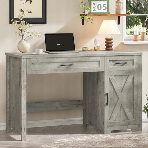 Halitaa Executive Desk with Storage Cabinet, Grey | Farmhouse 47" Computer Desk with Drawers, Workspace for Home Office and Study - color: Grey, size: 47''W with Drawers
