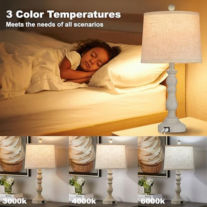 23'' Table Lamps Set of 2, Lamps for Bedroom, USB C+A Ports, Beige - color: D.Beige, Grey