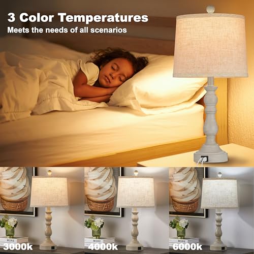 23'' Table Lamps Set of 2, Lamps for Bedroom, USB C+A Ports, Beige - color: D.Beige, Grey
